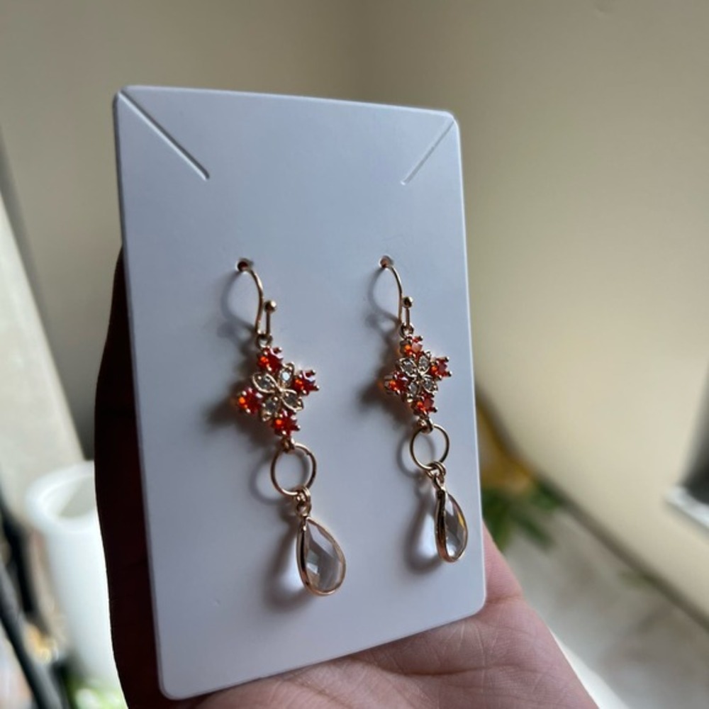Orange Quartz Crystal Jewelry Set, Diamond Cross Shape, Mini Hoops, Casual - Picture 7 of 9
